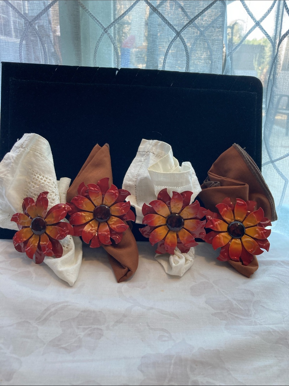 Pier one Metal, vintage napkin, rings, red, gold, brown tone